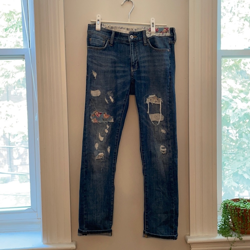 Anthropology distressed slim boyfriend jeans